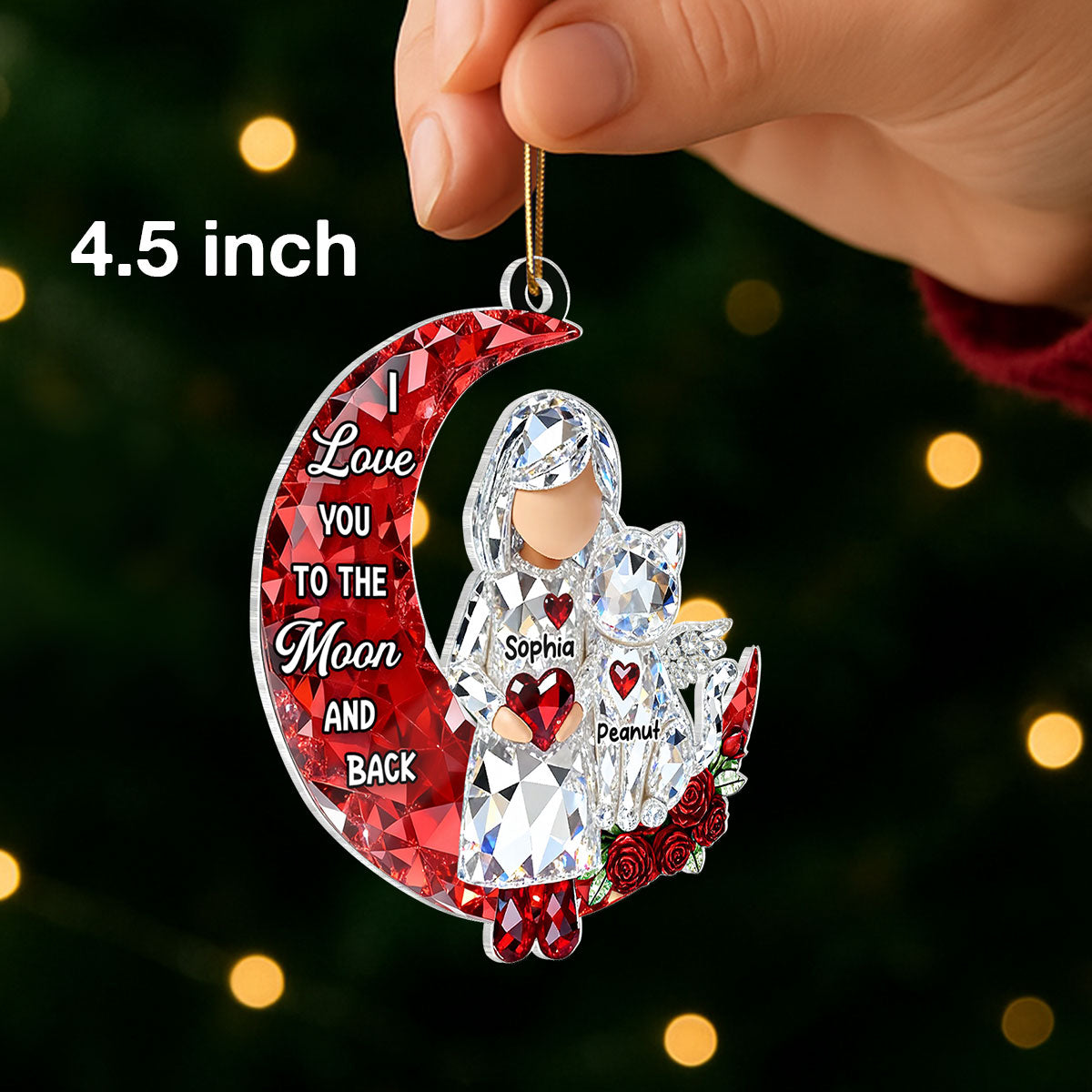 I Love You to the Moon and Back 3D Crystal Effect - Personalized Acrylic Ornament - Sentimental Gift for Cat Moms