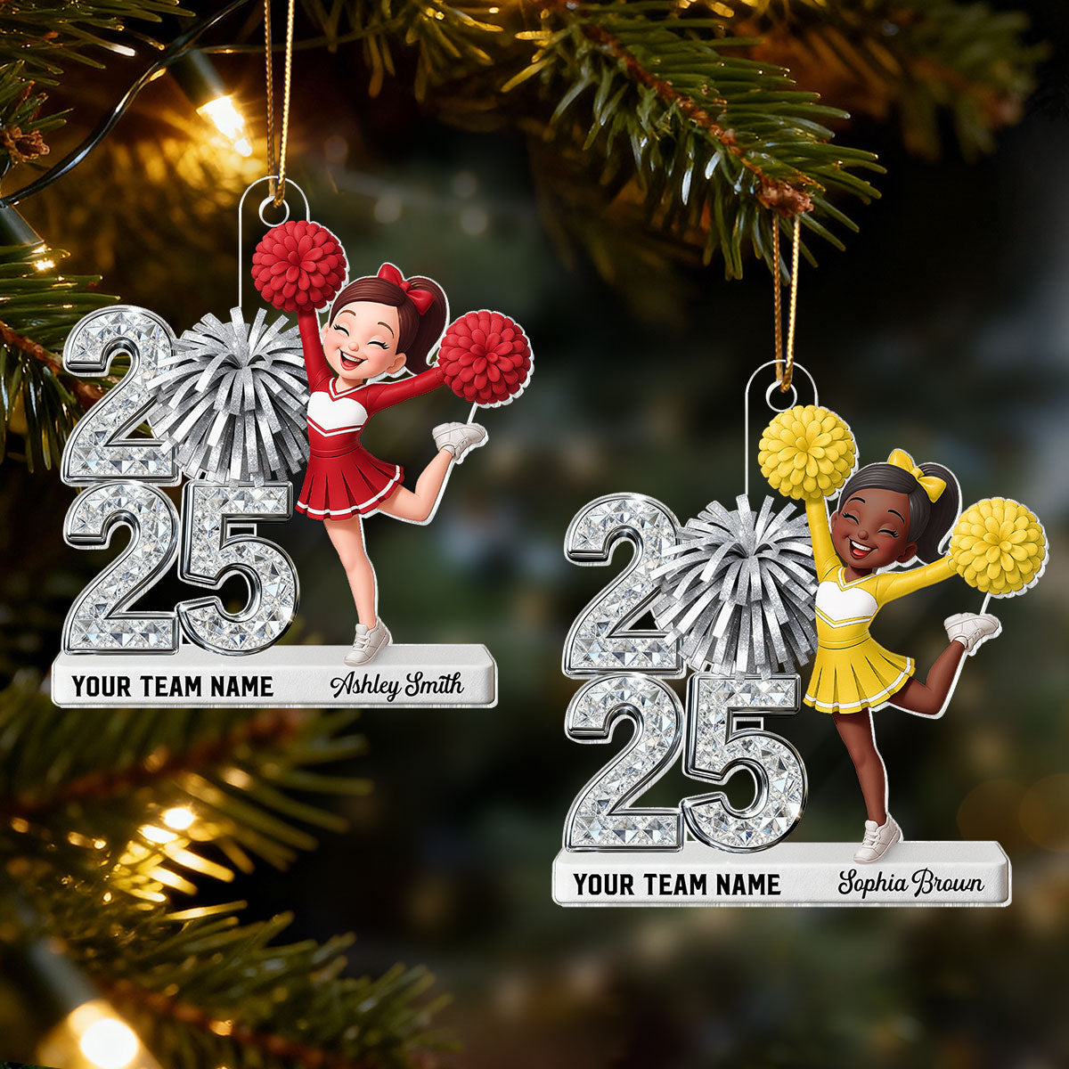 3D Shiny Effect Cheerleader With Year - Personalized Acrylic Ornament - Christmas Gift For Daughter, Granddaughter