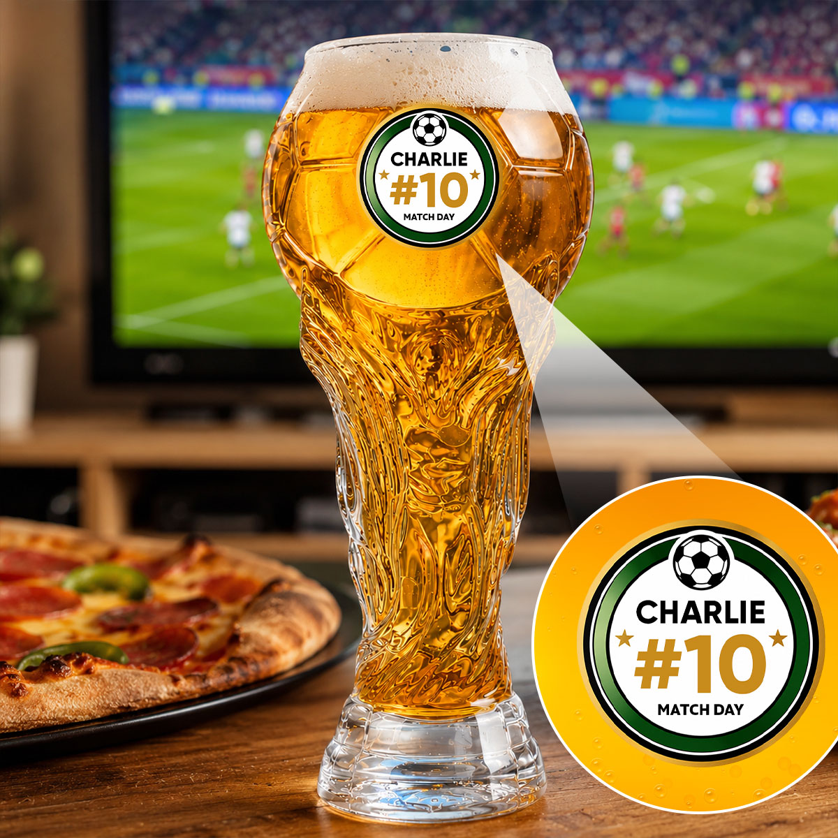 Match Day Football Soccer Game - Personalized Trophy Beer Glass - Birthday Gift for Him, Gift for Dad