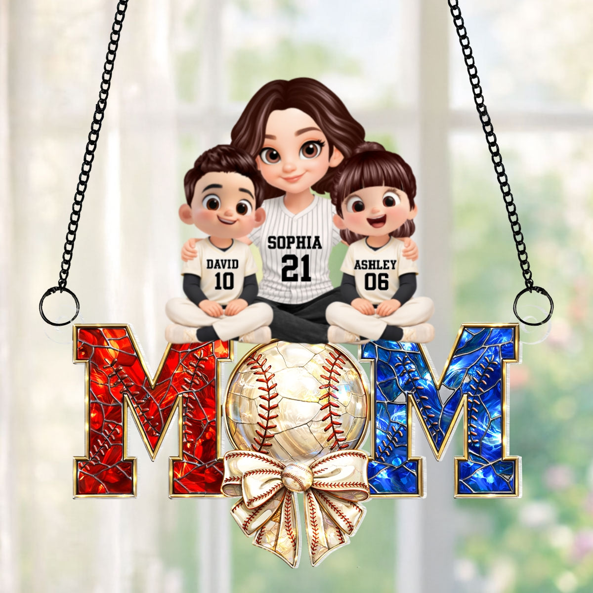Baseball Mom And Kids - Personalized Acrylic Suncatcher - Mother's Day Gift for Mom, Wife