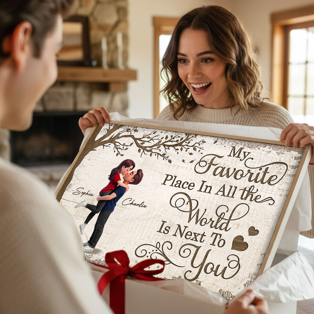 Eternal Love Couple Hugging Kissing Under Tree - Personalized Poster - Valentine's Day Gift For Couple