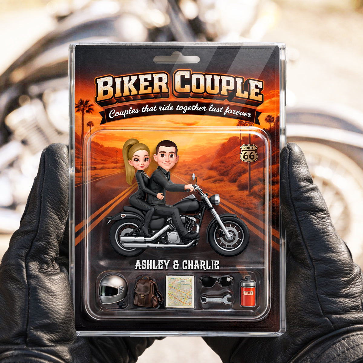 Couples That Ride Together Last Forever Sunset, Custom Action Figure Biker Couple - Personalized Acrylic Block Plaque - Heartfelt Gift for Him, for Her