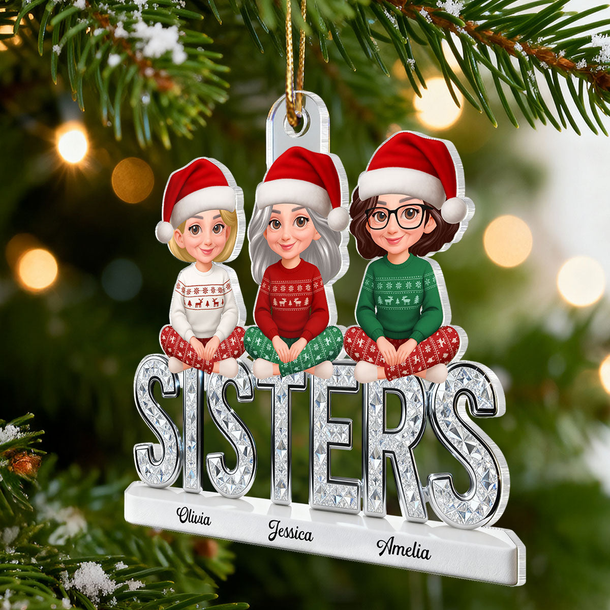 3D Shining Effect Sisters Forever Together Beautiful Women - Personalized Acrylic Ornament - Gift For Sisters