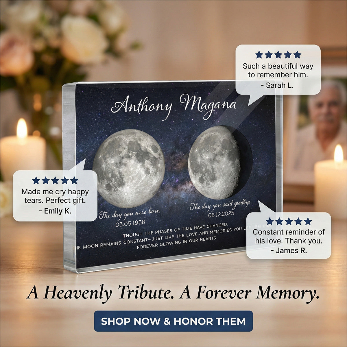 Lost Loved One Moon Phase Art - Personalized Acrylic Block Plaque - Memorial Sympathy Gift