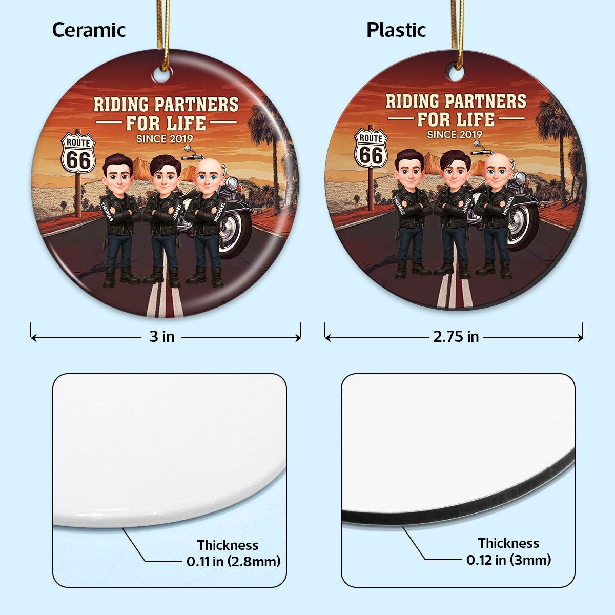 Bikers Riding Partners For Life Christmas - Personalized Ceramic Ornament - Gift For Bikers, Gift For Bikers