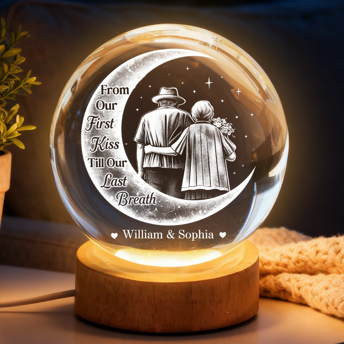 From Our 1st Kiss Till Our Last Breath - Personalized Crystal Ball LED Night Light - Heartfelt Valentine's Day Gift for Her, for Him, Couple Keepsake