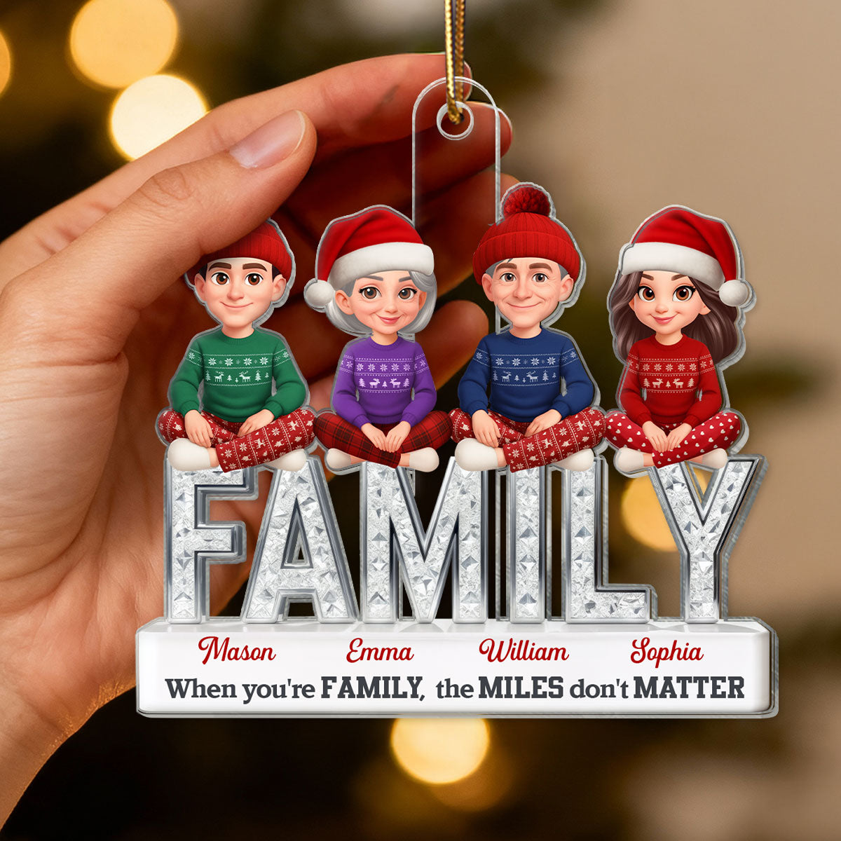 3D Shining Effect Family Forever - Personalized Acrylic Ornament - Christmas Gift For Family