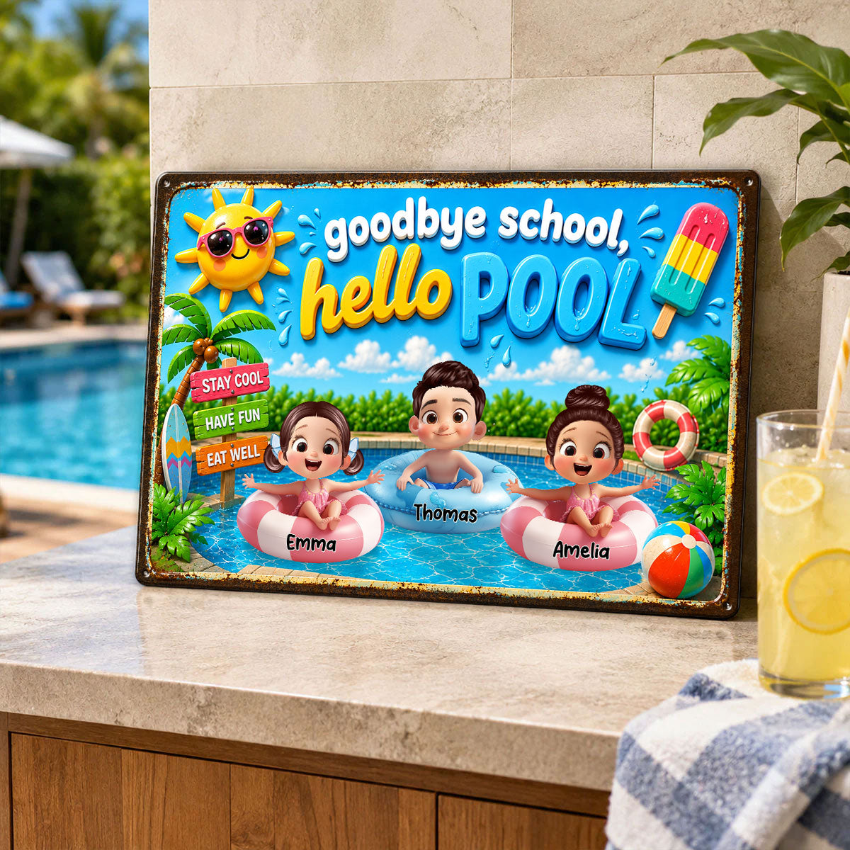 Goodbye School Hello Summer - Personalized Metal Sign - Summer Decorations