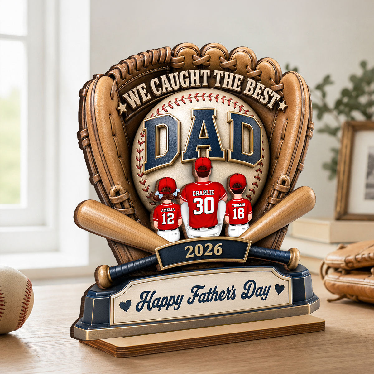 Dad's Greatest Catch Baseball - Personalized 2-Layered Wooden Plaque -  Gift For Dad, Husband