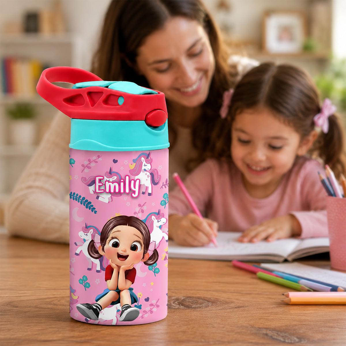 Multiple Kid Favorite Pattern - Personalized Kid Insulated Water Bottle - Stainless Steel Toddler Cups with Straws, BPA Free, Leak-Proof