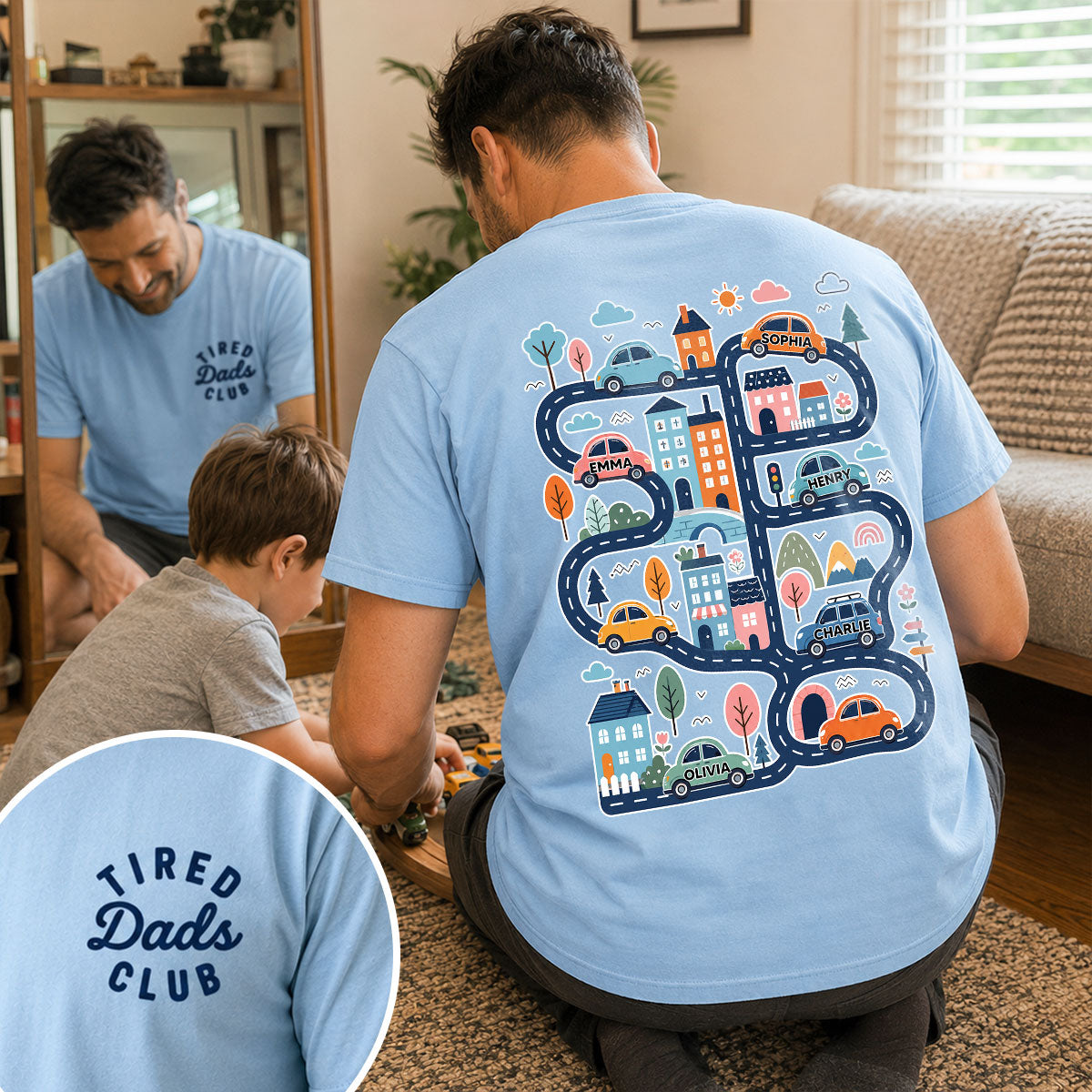 Tired Dads Club, Play Cars On Dads Back - Personalized Shirt - Funny Father's Day Gift For Dad, Husband