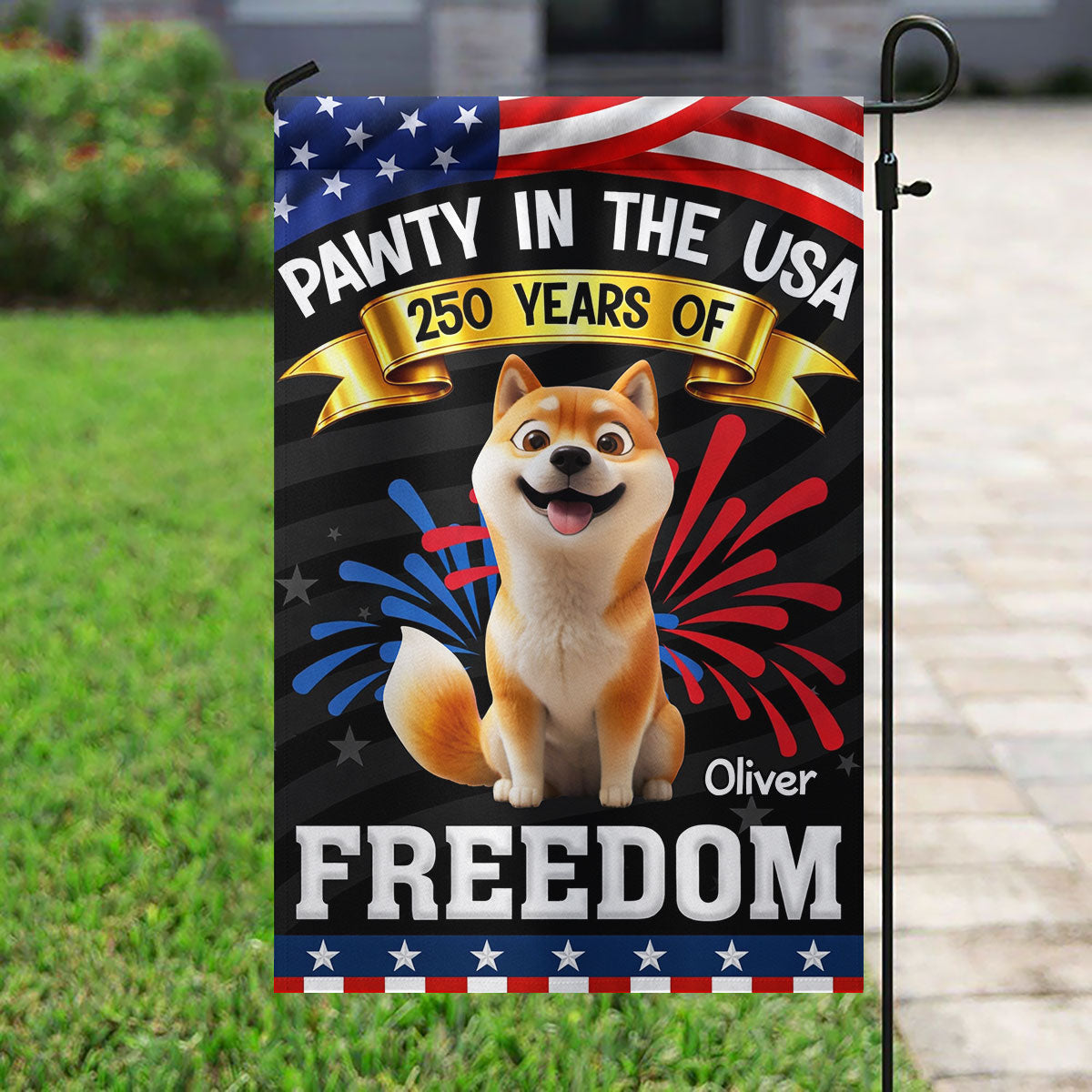 Pawty In The USA - Personalized Garden Flag - Gift For Dog Lovers