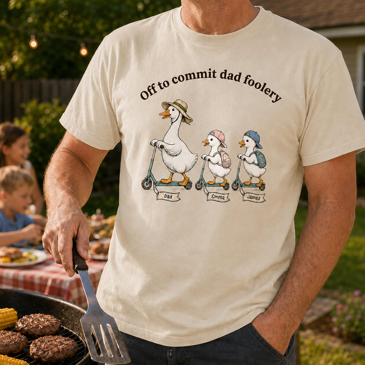 Off To Commit Dad Foolery Silly Goose Dad & Kids - Personalized Shirt - Funny Father's Day Shirt For Husband