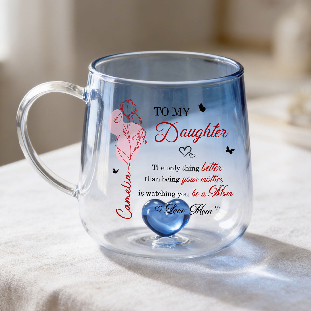 Watching You Be a Mom - Personalized Glass Mug - Custom Birth Month Flower, Heartfelt Mother's Day Gift for Daughter