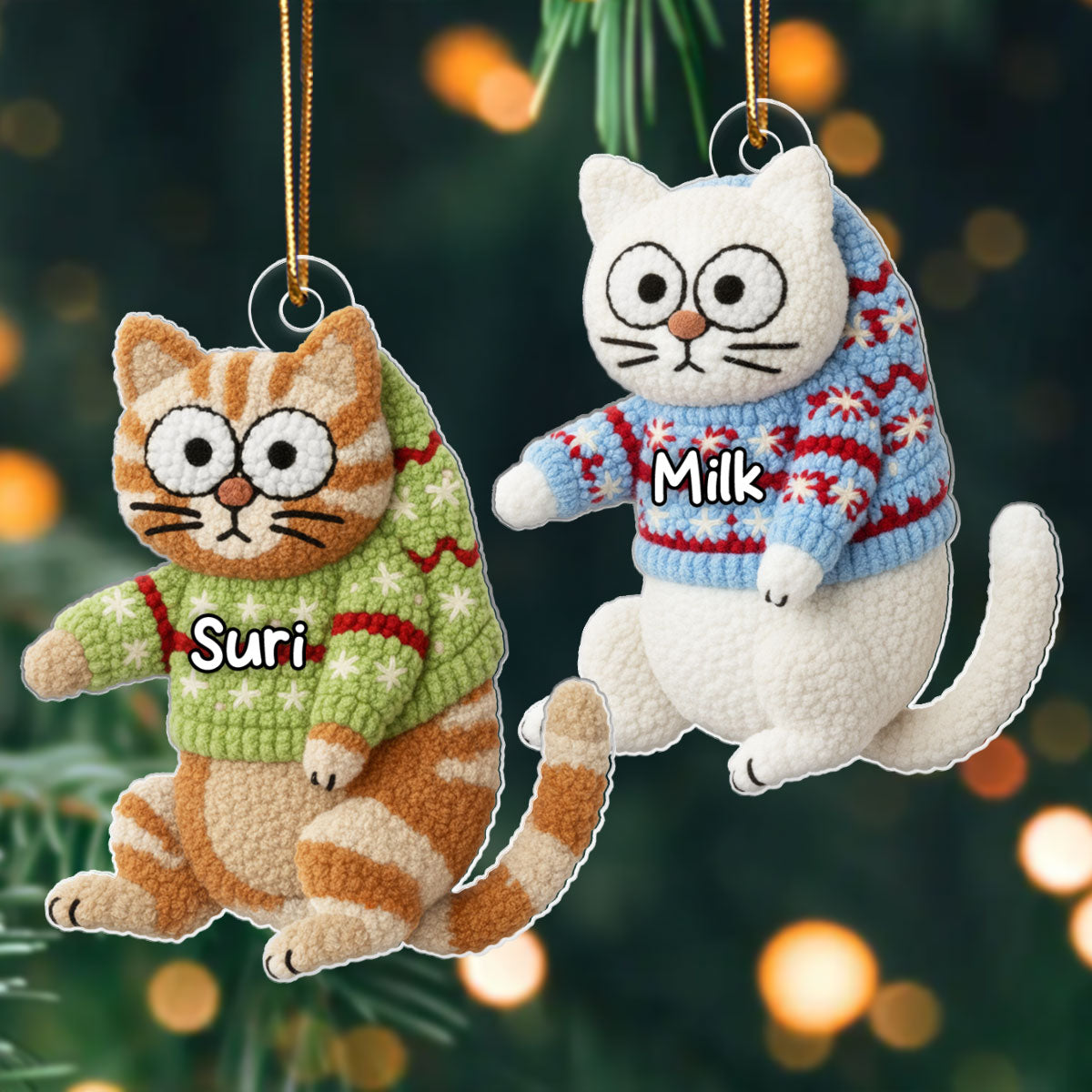 Funny Cat Hanging Latch Hook Yarn Faux - Personalized Acrylic Ornament - Christmas Gift for Cat Lovers