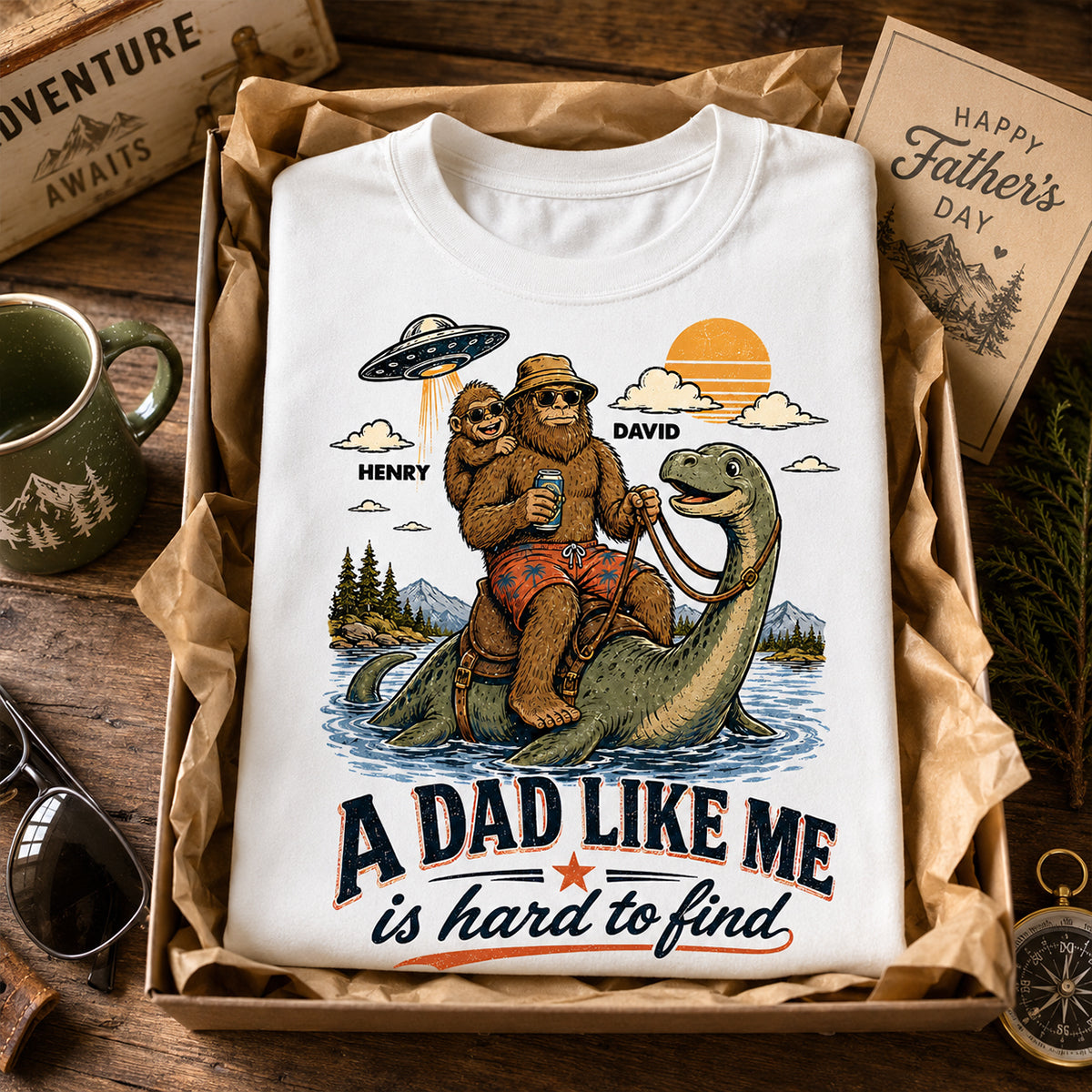 A Dad Like Me is Hard to Find Bigfoot Riding Monster - Personalized Shirt - Father's Day Gift for Dad, Husband