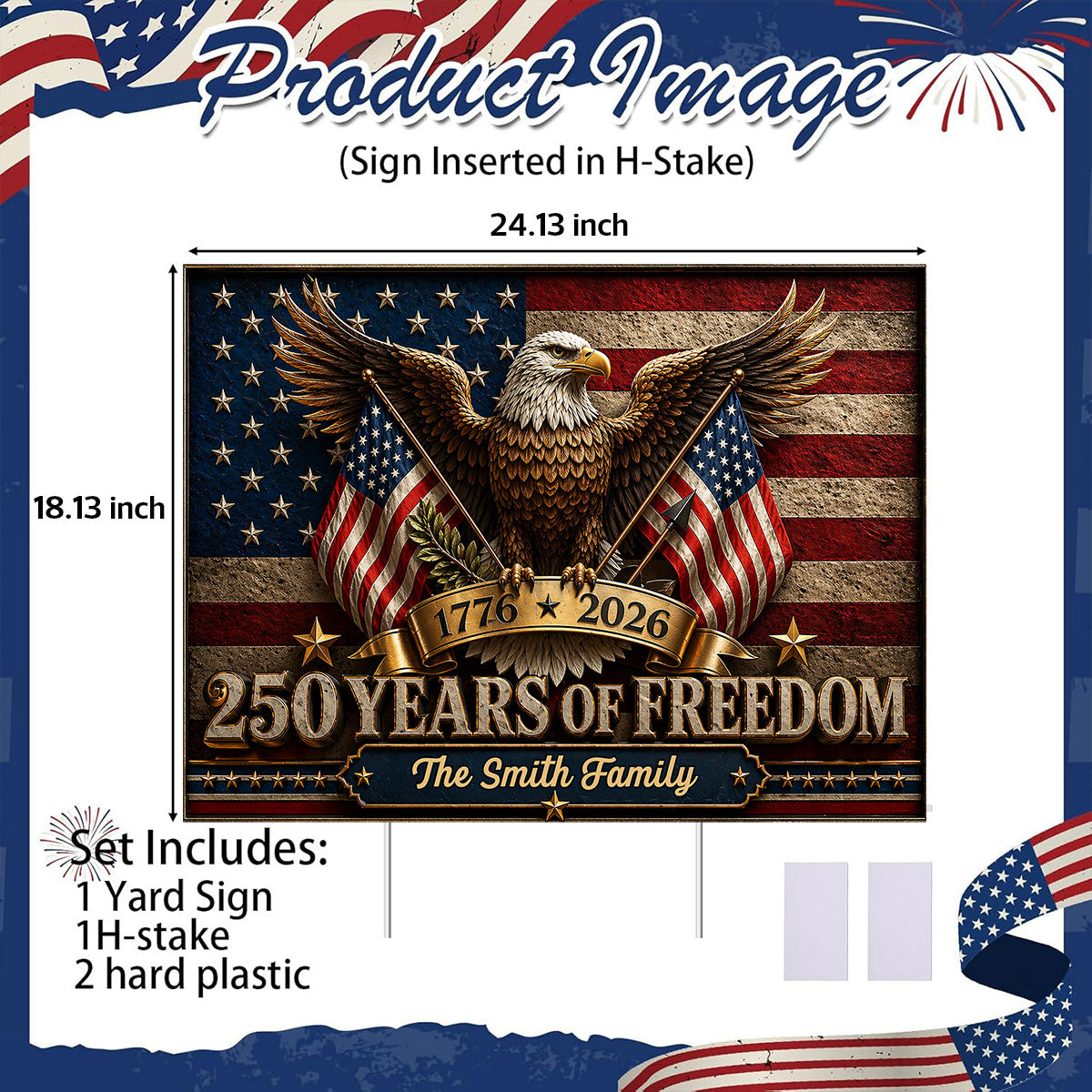 America 250th Anniversary Eagle - Personalized Yard Sign - 250th Anniversary America Patriotic, Family Decoration