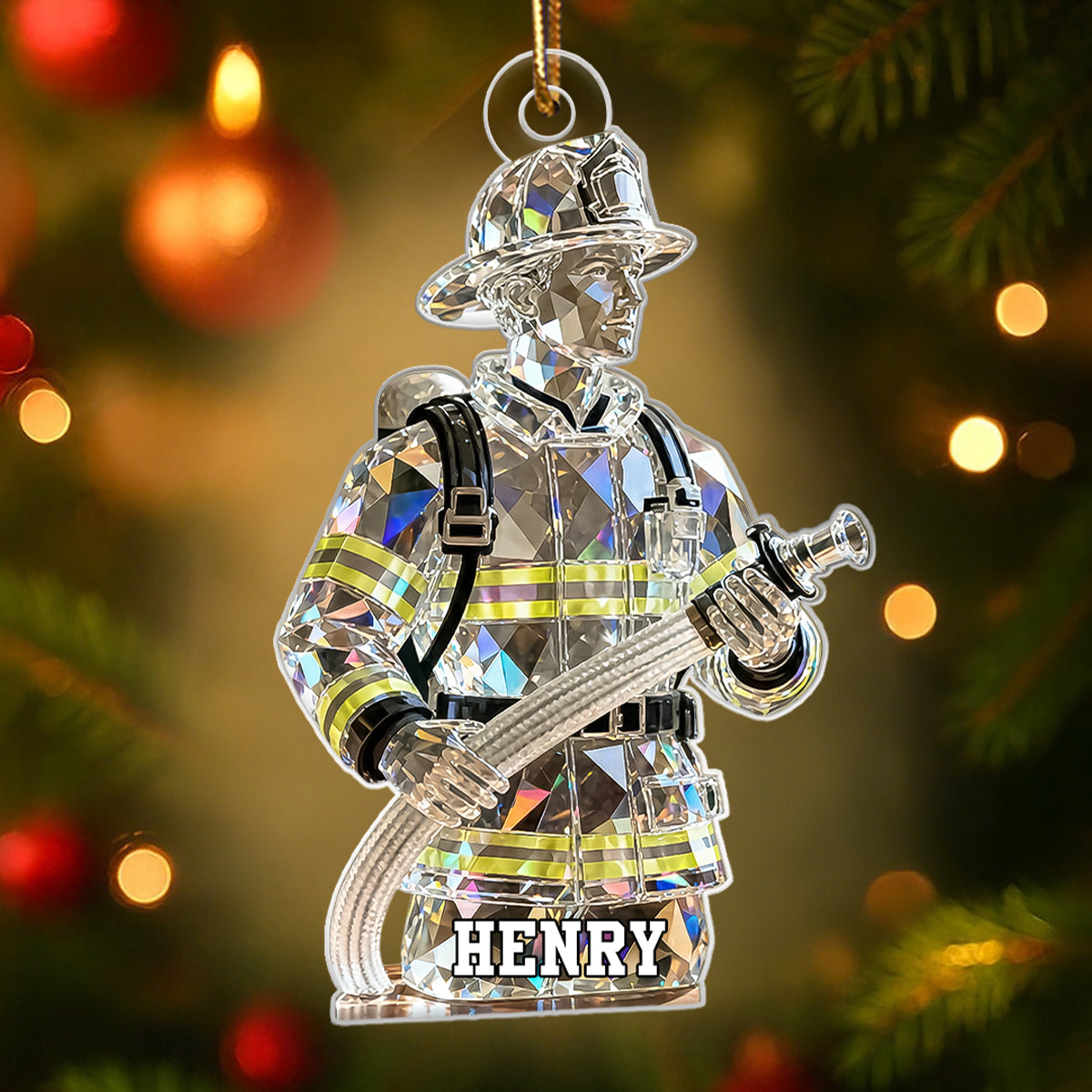 3D Effect Firefighter Pattern Crystal - Personalized Acrylic Ornament - Christmas Gift For Firefighter