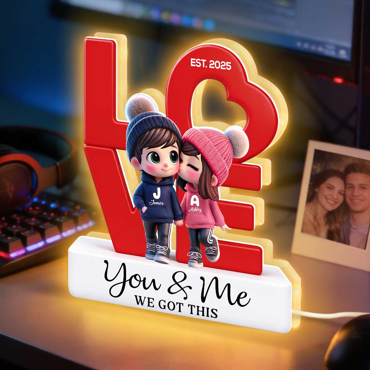 Eternal Love Cute Chibi Couple - Personalized Light Box - Heartfelt Valentine's Day Gift, Anniversary Gift For Couple, For Him, For Her