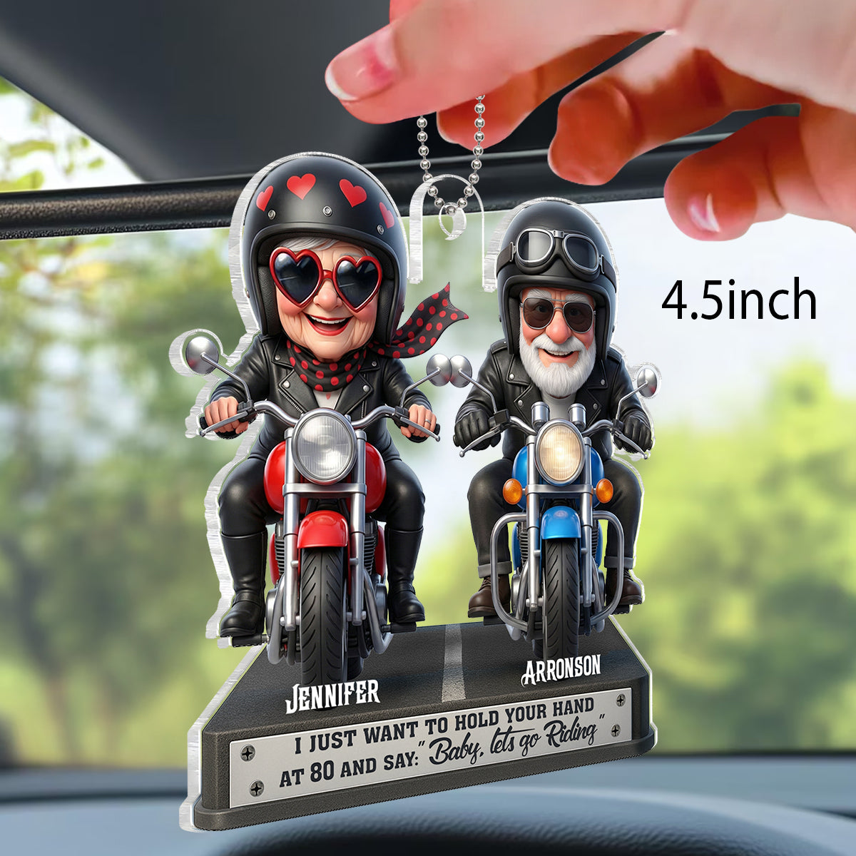 Baby Let's Go Riding Old Couple - Personalized Acrylic Car Hanger - Sentimental Gift for him, for her