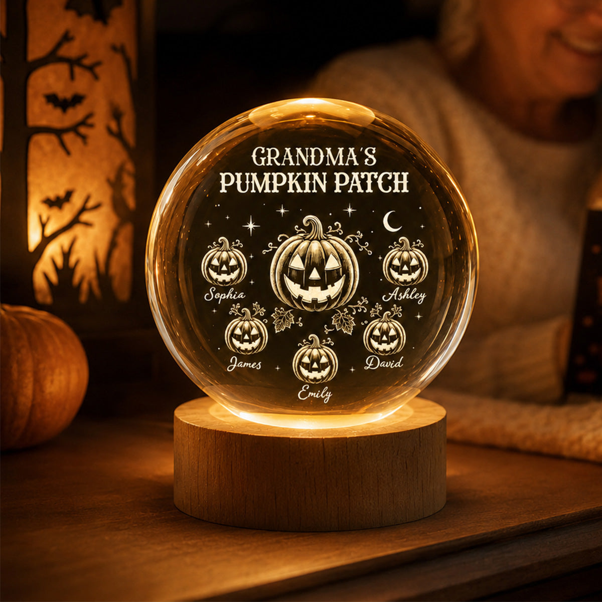 Halloween Grandma Pumpkins - Personalized Crystal Ball Night Light