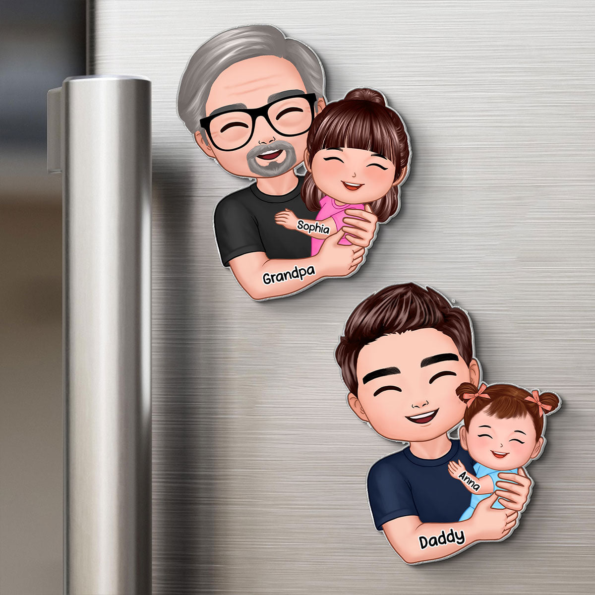 Father Grandfather Love Dad Grandpa Embracing Kid Baby - Personalized Acrylic Fridge Magnet - Father's Day Gift For Dad, Husband, Grandpa