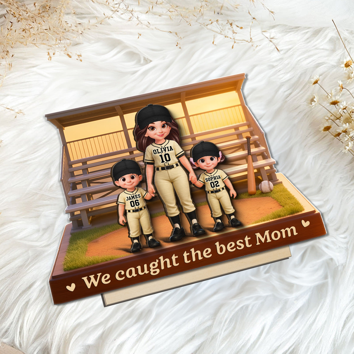 From The Baseball Bleachers With Love We Caught The Best Mom - Personalized 2-Layered Wooden Plaque - Mother's Day Gift For Baseball Mom