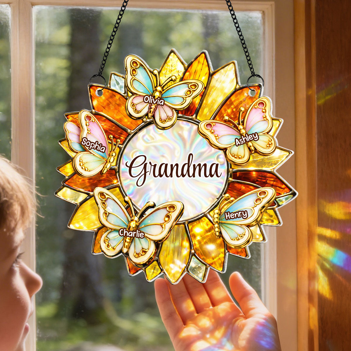Grandma Mom Sunflower Butterfly - Personalized Suncatcher - Heartfelt Mother's Day Gift for Her