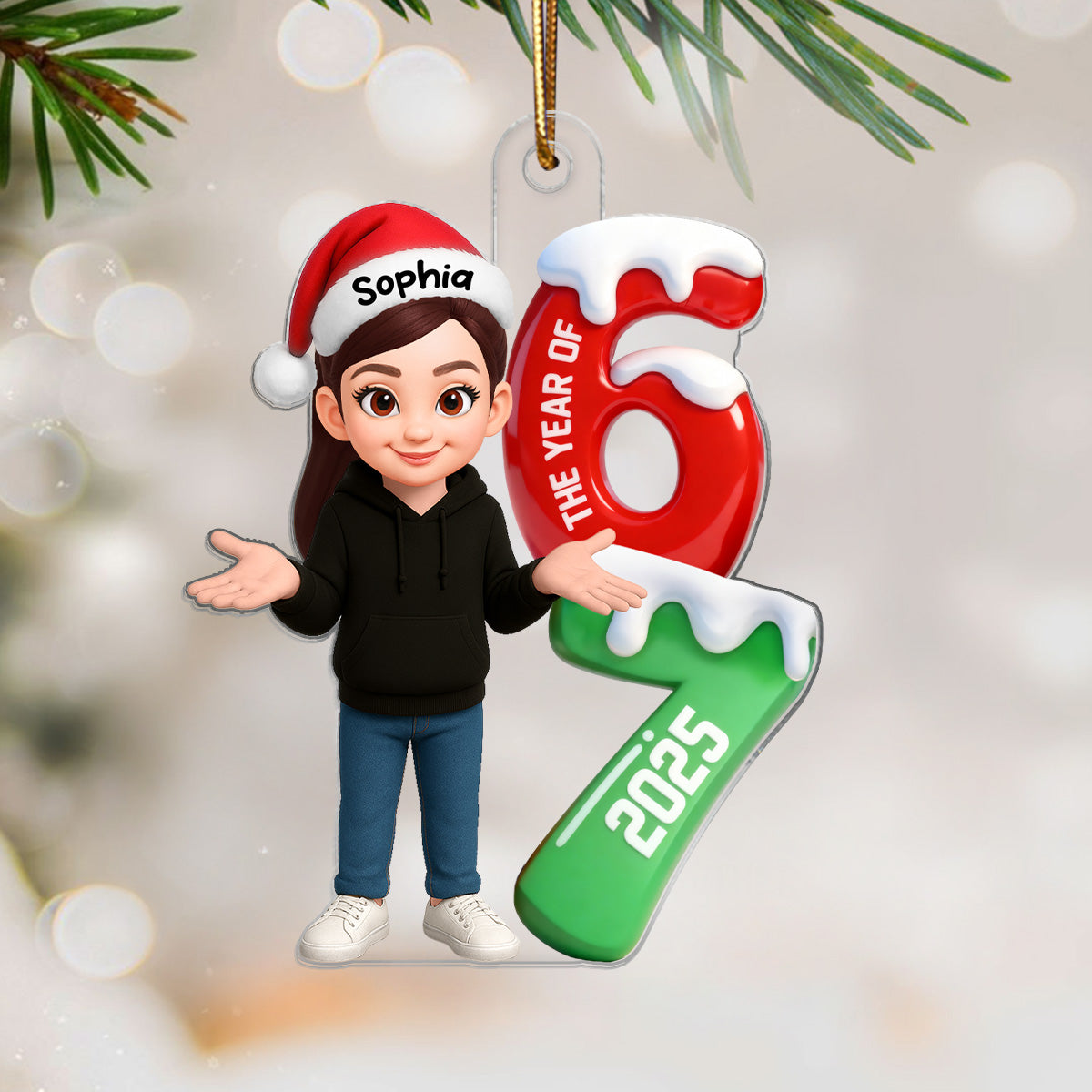 3D Effect 67 Six Seven 2025 Slang Christmas - Personalized Acrylic Ornament - Funny Christmas Gift For Teen, Grandkid, Gen Alpha