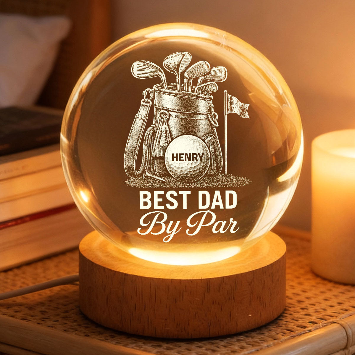 Best Dad By Par Golf Dad - Personalized Crystal Ball LED Night Light -  Gift For Dad, Golf Lover