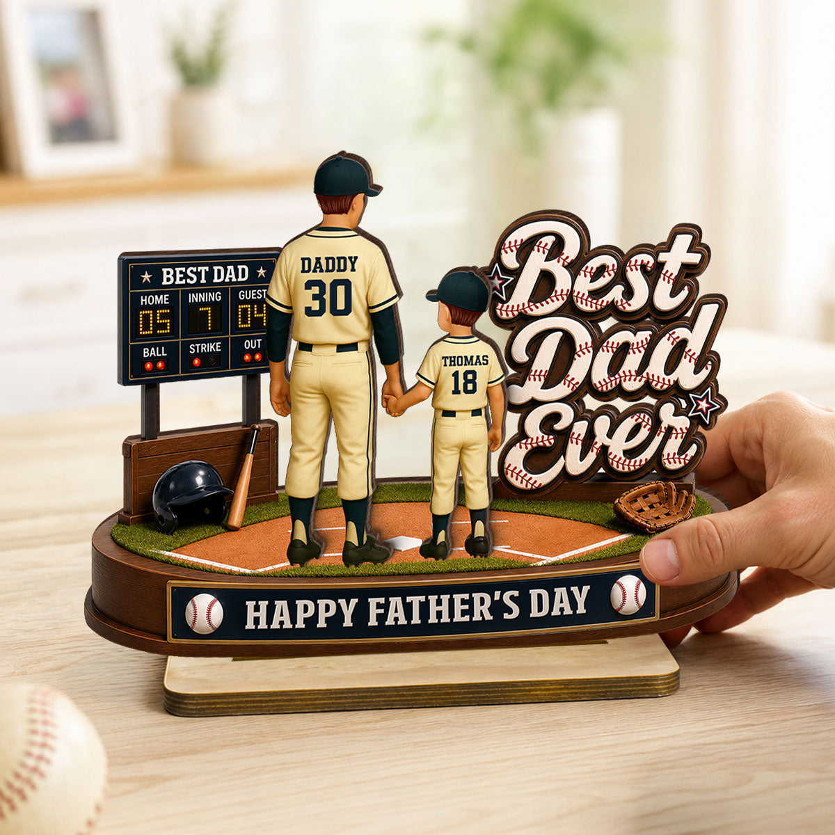 Best Baseball Dad Ever We Caught The Best Dad - Personalized 2-Layered Wooden Plaque -  Gift For Dad, Husband
