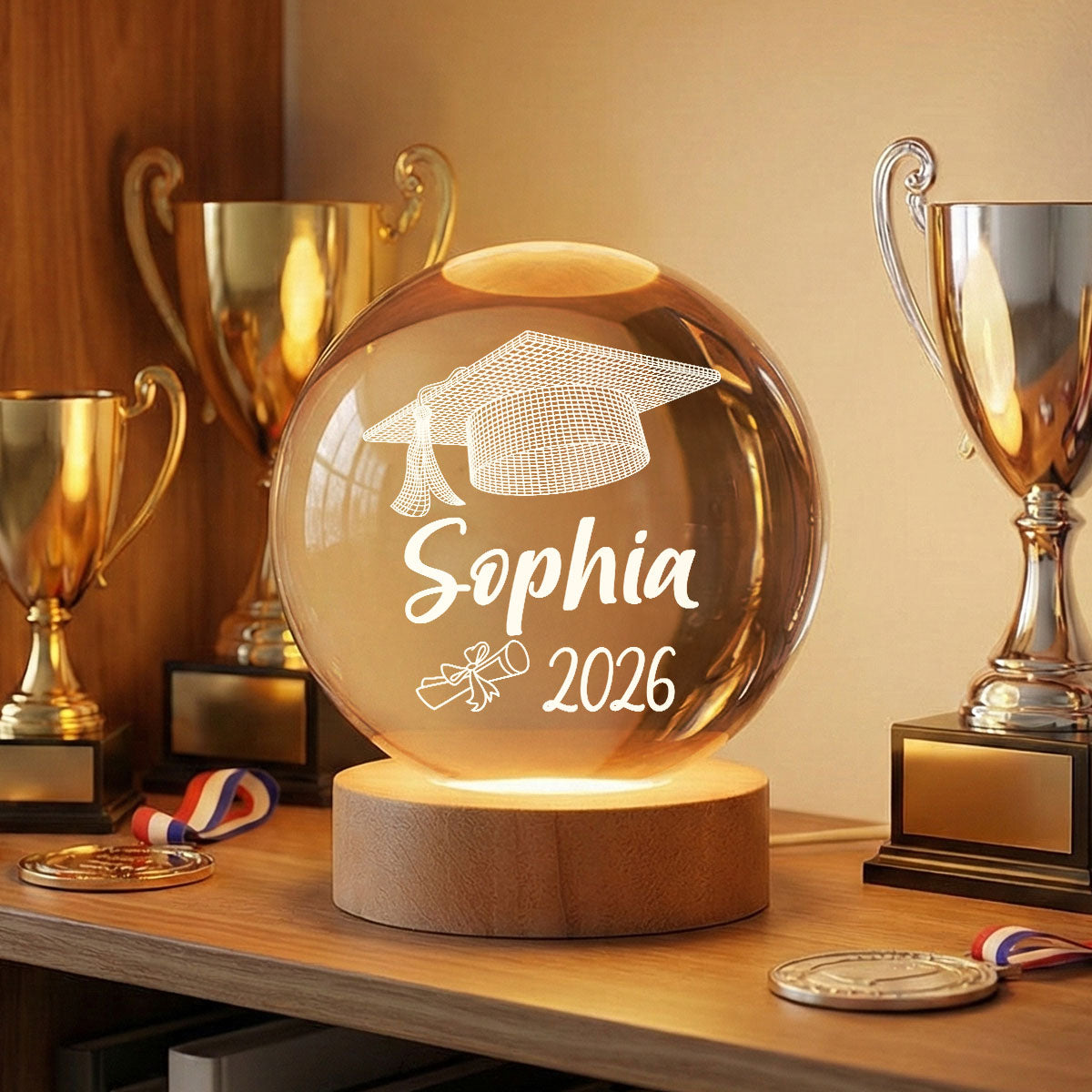 Graduation Senior Illusion Graduation Cap - Personalized Crystal Ball LED Night Light - Gift For Graduation Day, Graduation Gift, Keepsake