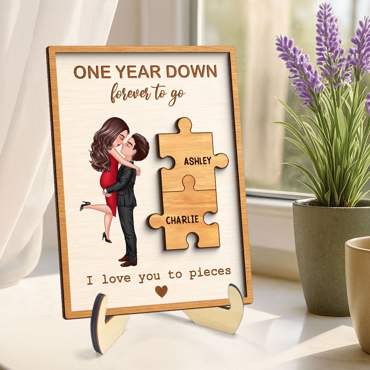 I Love You to Pieces Couple Love - Personalized 2-Layered Wooden Plaque - Sentimental Anniversary Gift, Valentine's Day Gift for Her, for Him
