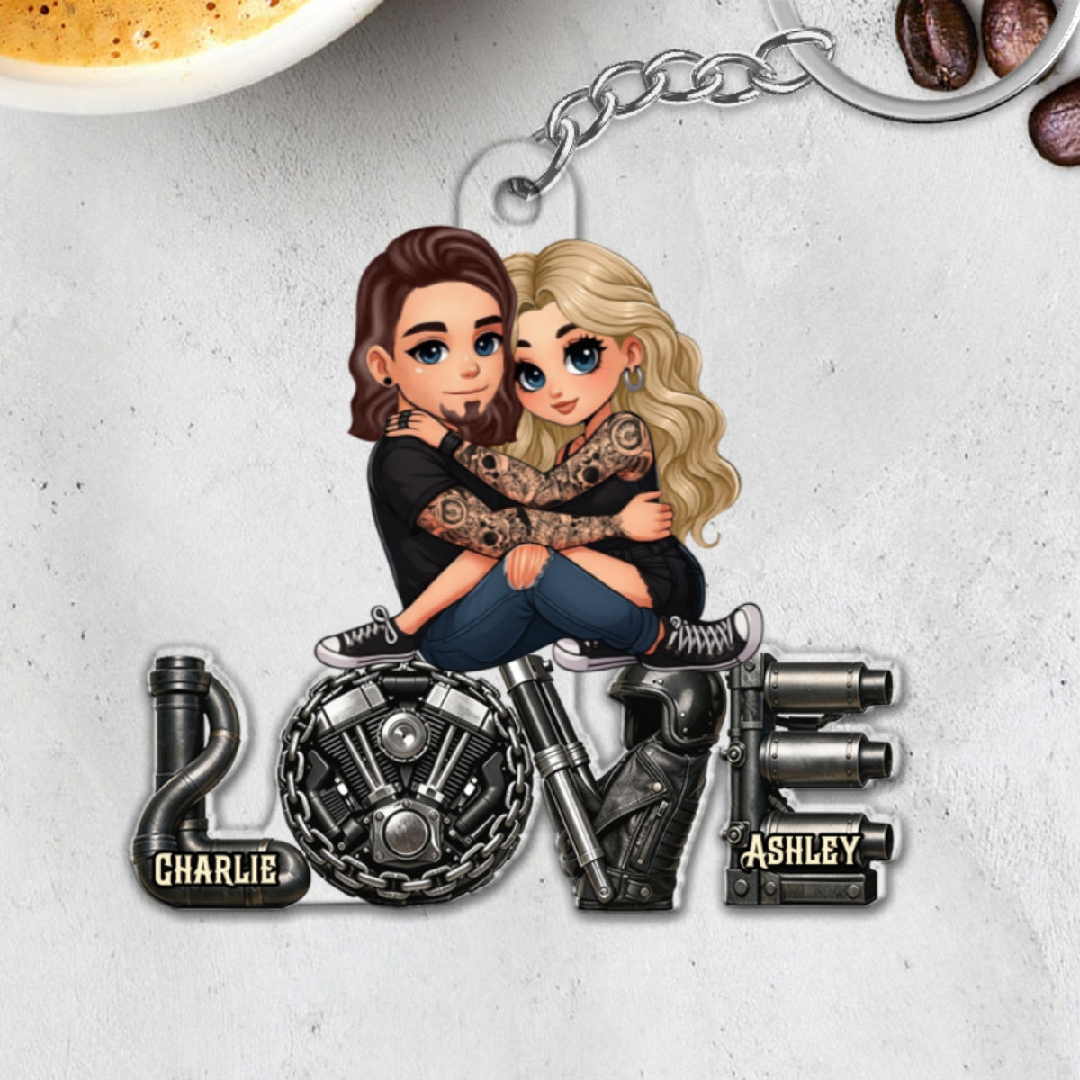 Biker Couple Together - Personalized Acrylic Keychain - Gift For Bikers, Gift For Him, For Her