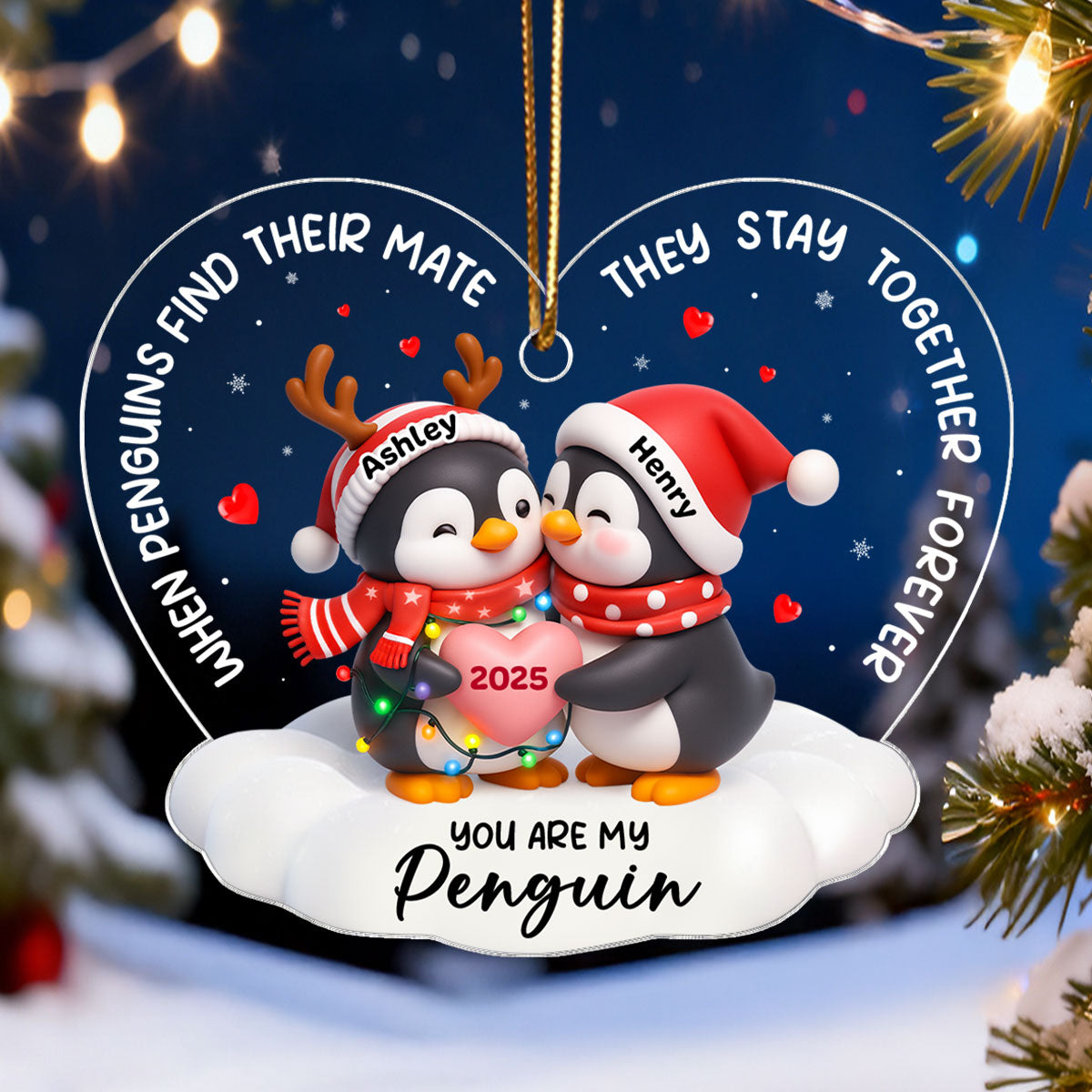 You Are My Penguin - Personalized Acrylic Ornament - Christmas Gift for Couple