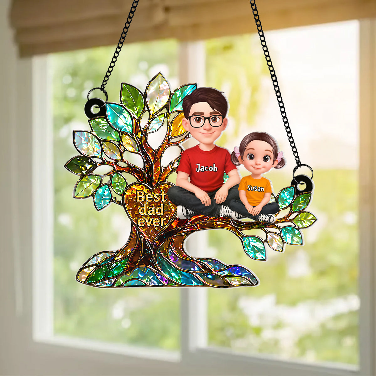 Best Dad Ever Tree of Life - Personalized Suncatcher - Father's Day Gift for Dad, Dad's Man Cave Decor
