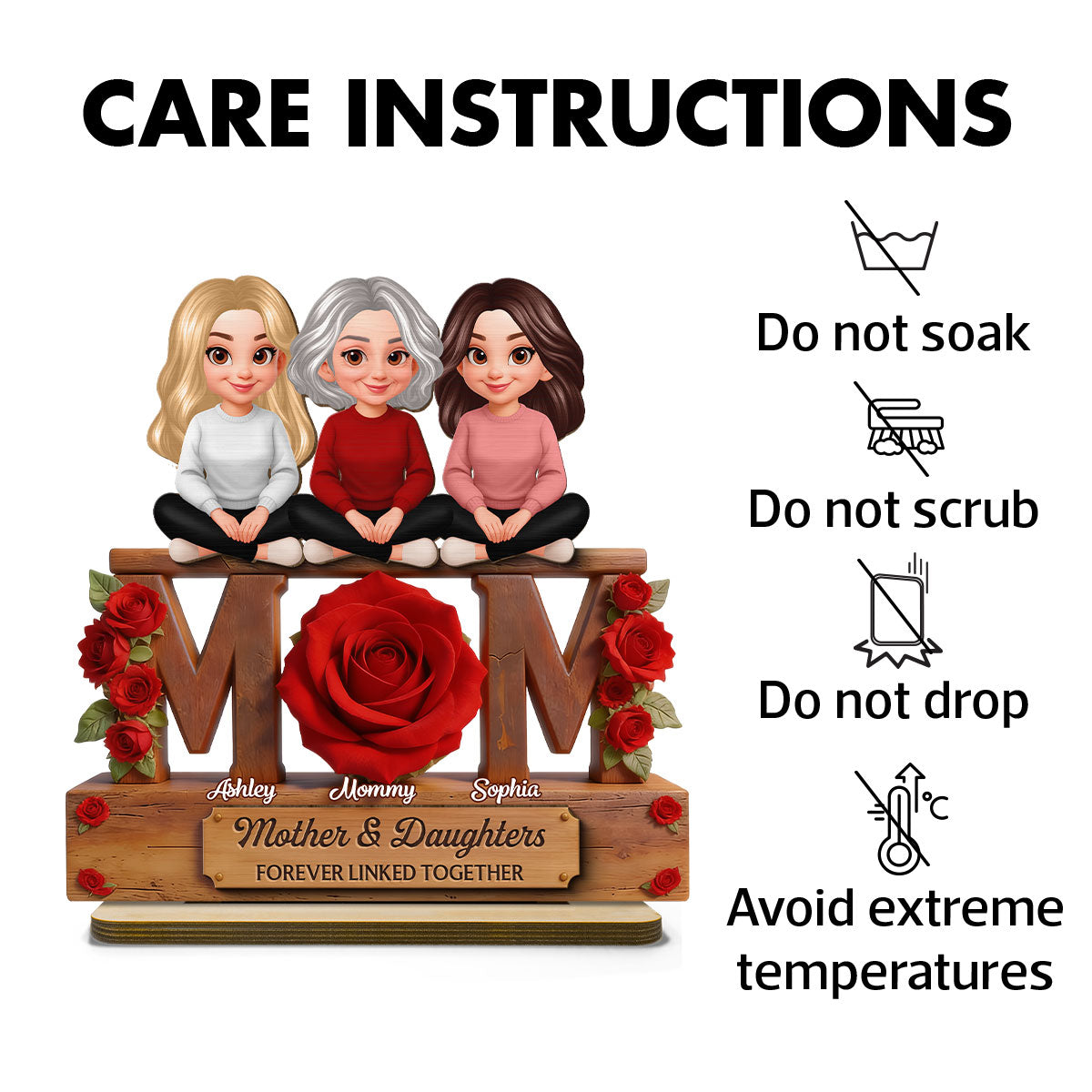 Beautiful Roses MOM And Daughters Sons - Personalized 2-Layered Wooden Plaque - Gift For Mom