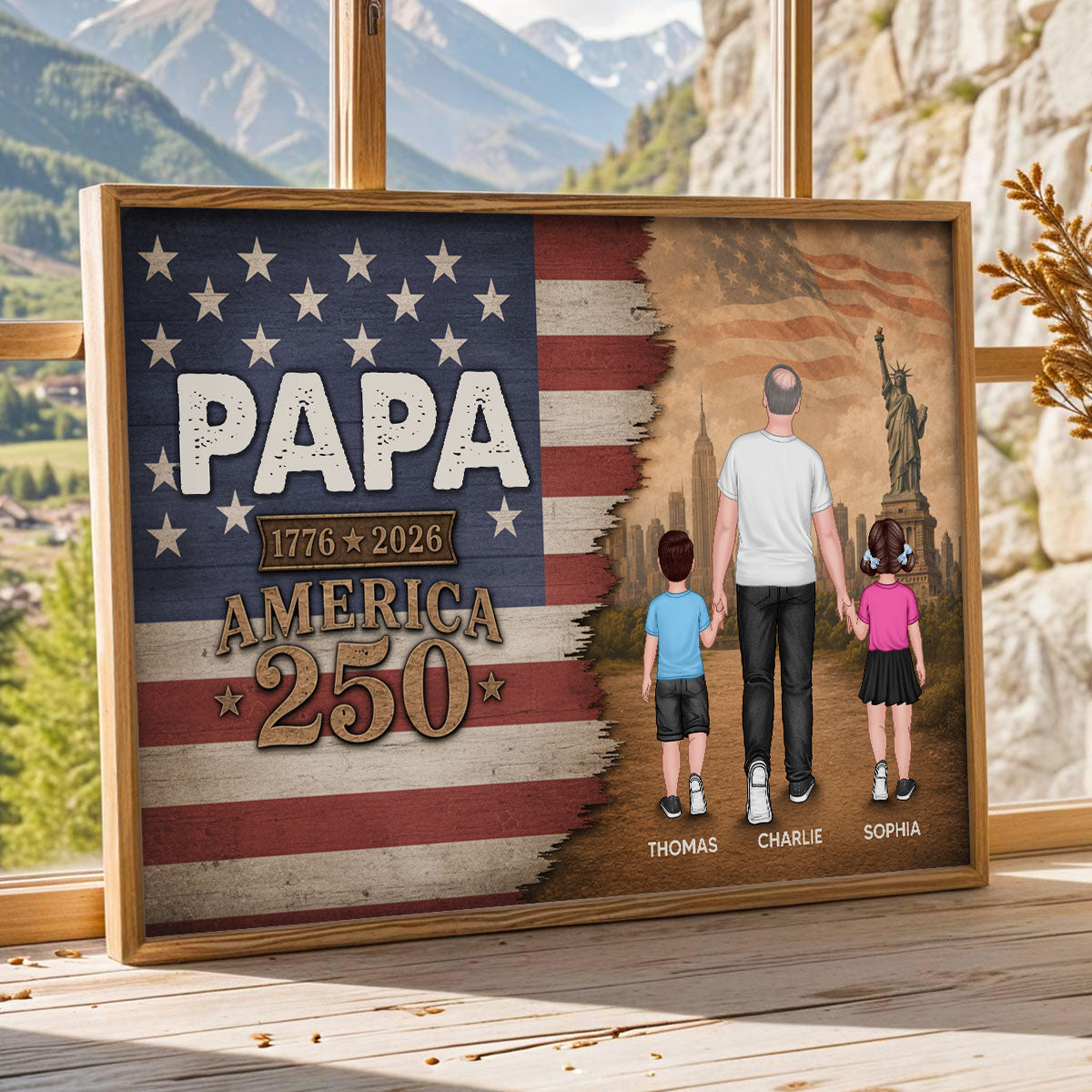 Papa Nation Flag America 250th Anniversary - Personalized Poster - 250 Years Of Freedom Celebration - Father's Day Gift For Husbands, Dads, Grandpas