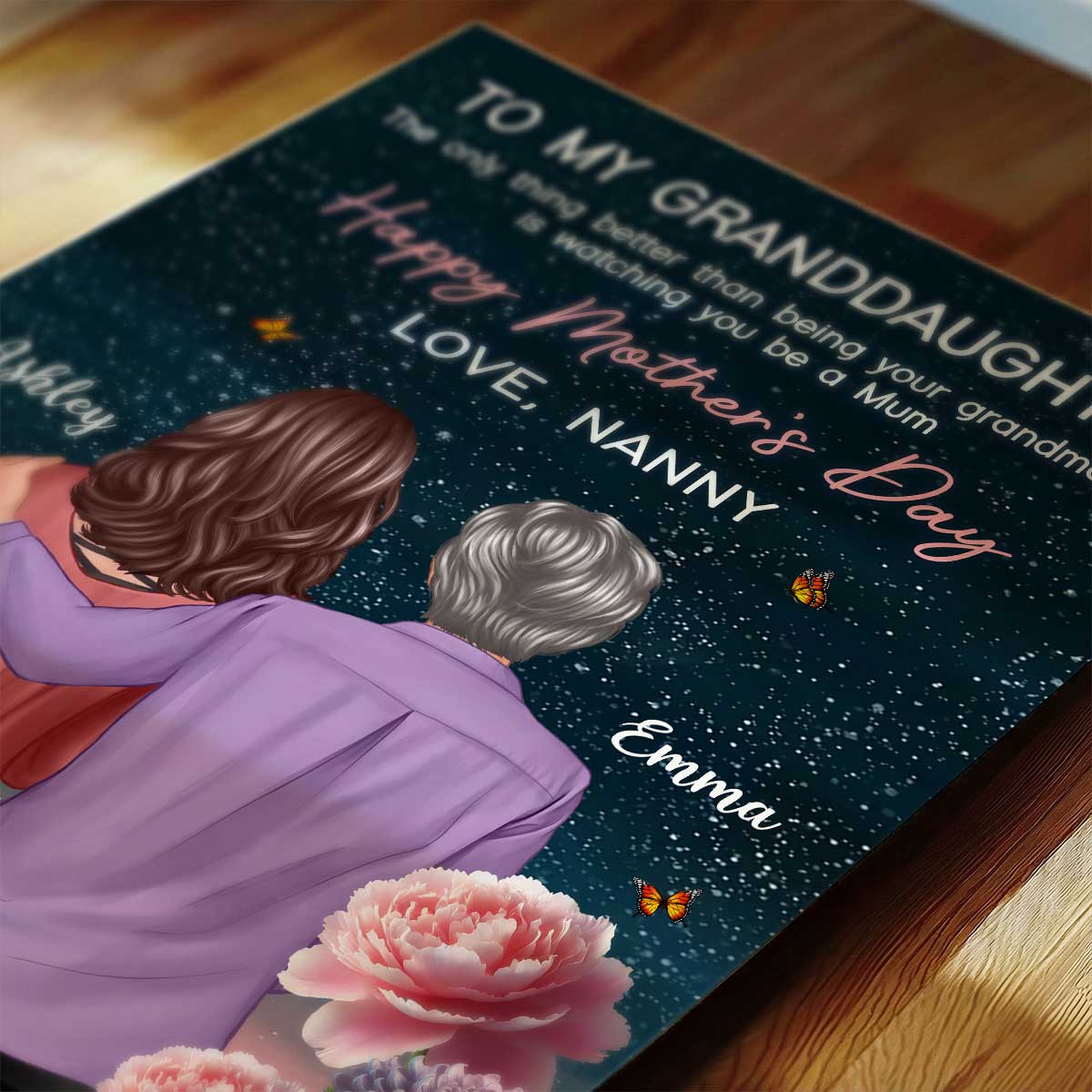 To My Granddaughter From Nanny Birth Month Flower Beautiful Hill At Night - Personalised Poster - Mother's Day Gift