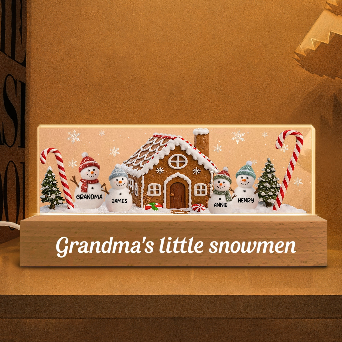 3D Effect Grandma's Little Snowmen In Snow - Personalized Acrylic Block LED Night Light - Christmas Decor For Grandma, Family