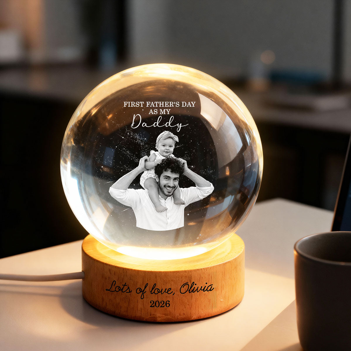 First  as My Daddy - Personalized Crystal Ball LED Night Light -  Gift for Dad