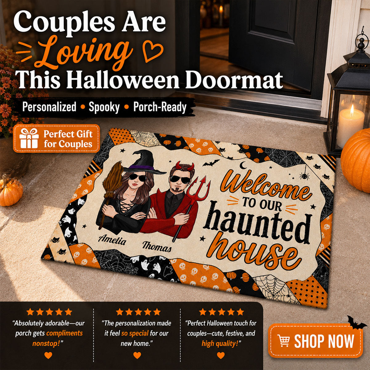 Welcome to Our Haunted House - Personalized Doormat - Halloween Decor for Couples