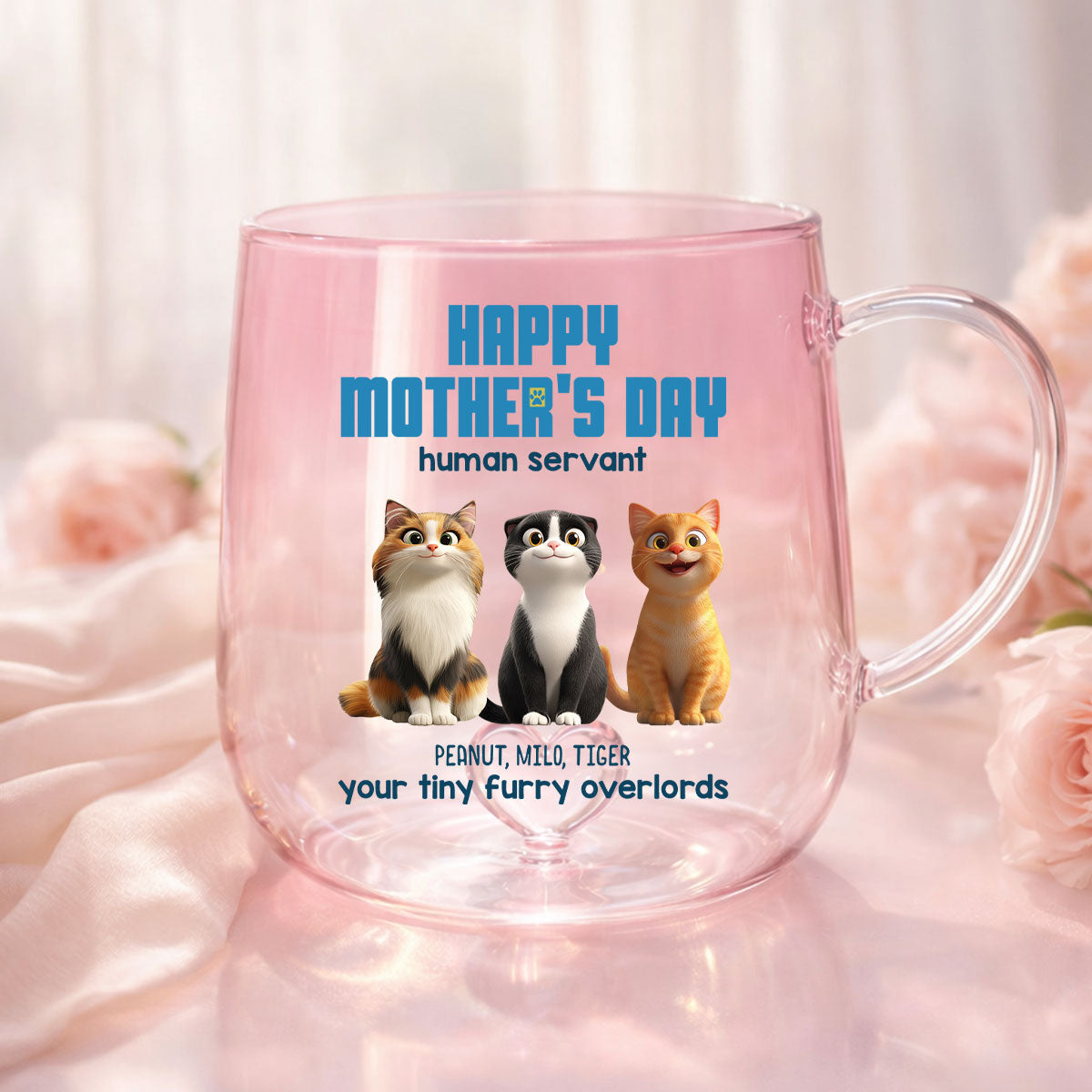 Happy Mother's Day Cat Mom Human Servant - Personalized Glass Mug - Heartfelt Gift for Cat Lovers