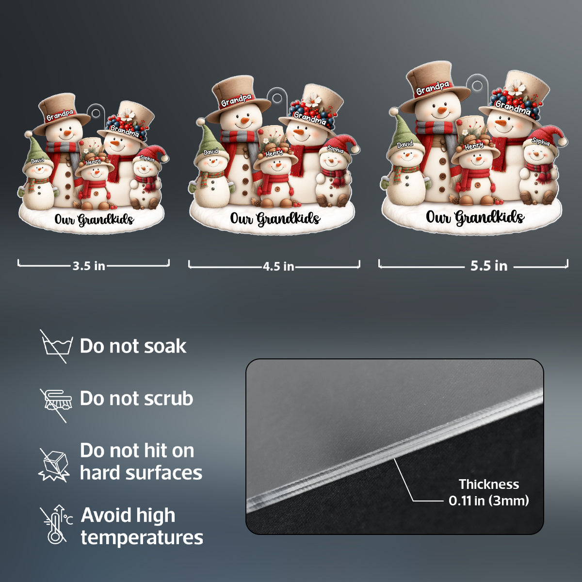 Whimsical Snowman Christmas Grandparents with Grandkids - Personalized Acrylic Ornament - Chritsmas Gift for Grandma, Grandpa