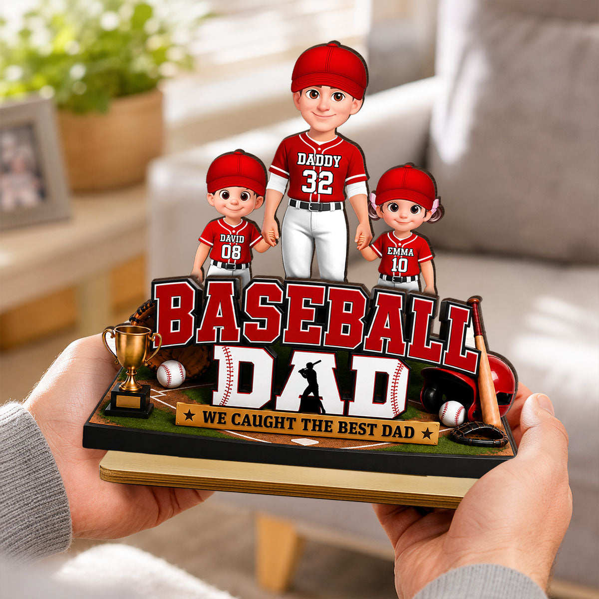 The Best Catch Baseball Dad & Kids - Personalized 2-Layered Wooden Plaque - Heartfelt Gift For Dad, Husband