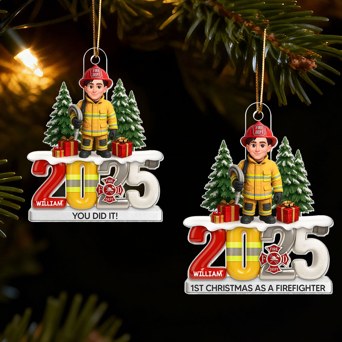2025 Firefighter Christmas Tree You Did It - Personalized Acrylic Ornament - Fire Academy Graduation Gift, Promotion Gift