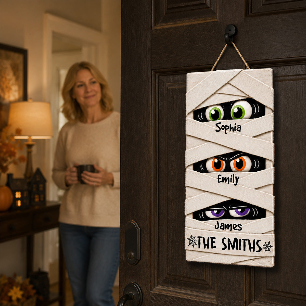 Mummy Family Peeking Eyes 2D Flat - Personalized Wood Sign - Funny Halloween Family Decoration