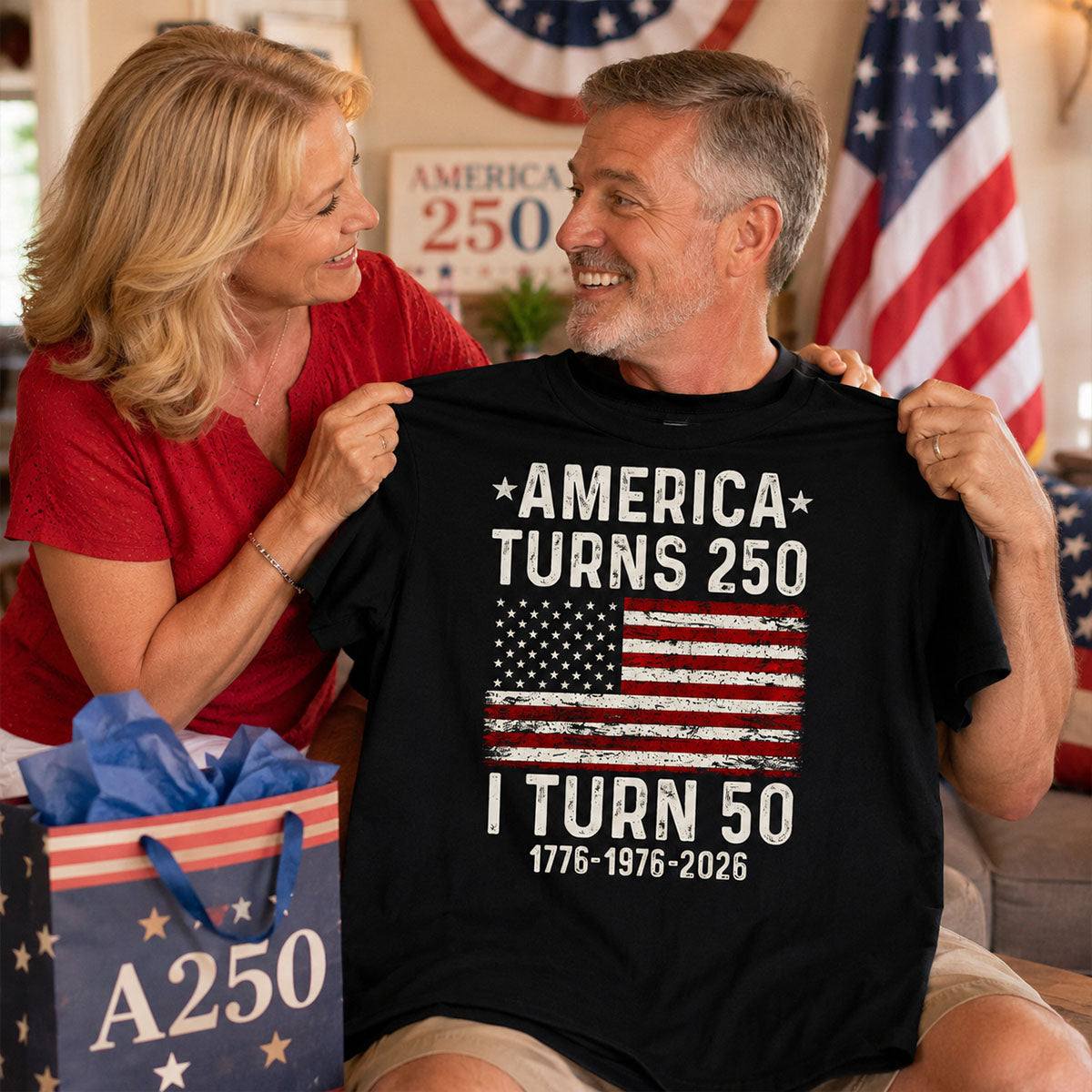 America Turns 250 Personalized Shirt - Birthday Gift for Him, for Her, 250th Anniversary