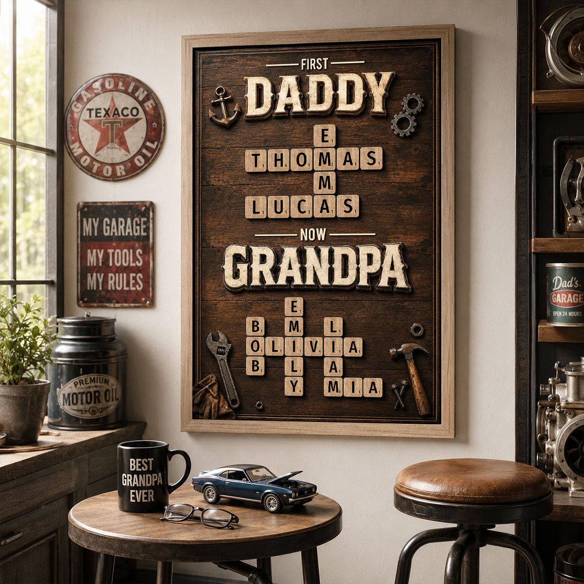 First Dad Now Grandpa Crossword Puzzle Art - Personalized Poster - Father's Day Gift for Dad, Grandpa