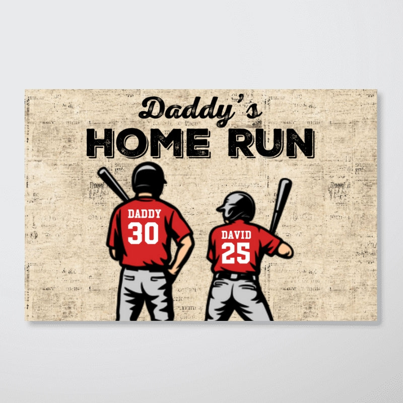 Daddy's Dream Team Baseball Retro Background - Personalized Poster - Father's Day Gift for Dad, Husband
